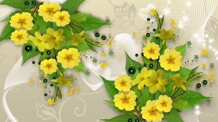 Sunshine Flowers - summer, beads, hearts, abstract, yellow, flora, floral, flowers, firefox persona