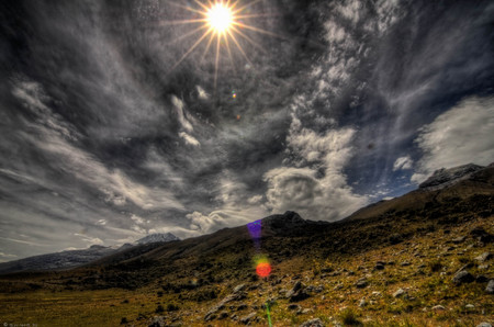 Andes sun flare - nature, sky, clouds, sun