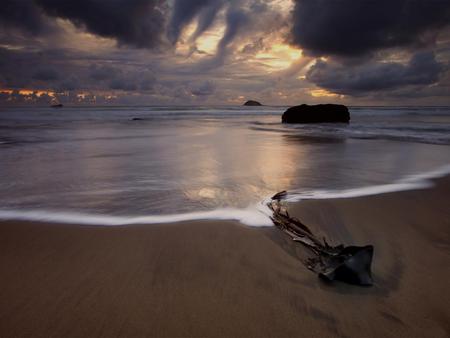 Maori-Bay-Muriwai-beach-New-Zealand - nature, sky, beach, clouds, beautiful, sunsets, bay