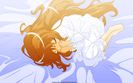 Taiga Aisaka - sleeping, bed, kawaii, taiga aisaka, toradora, long hair, cute, brown hair