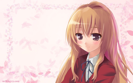 Taiga Aisaka - taiga aisaka, toradora, long hair, schoolgirl, blush, uniform, brown hair