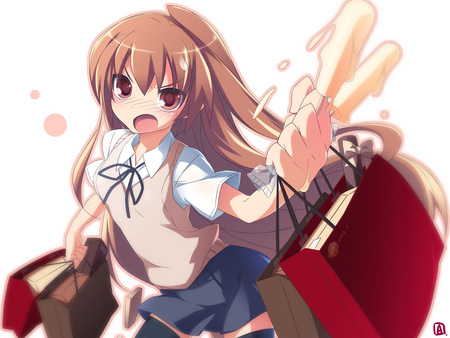 Taiga Aisaka - ice cream, angry, taiga aisaka, toradora, bags, uniform, schoolgirl