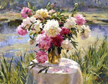 Ð’.Ð“ÑƒÑÐµÐ² - painting, art, table, still life, flower