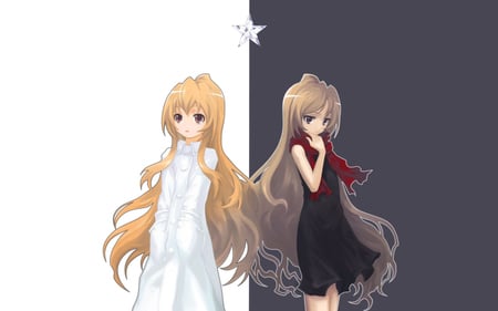 Taiga Aisaka - star, taiga aisaka, white coat, toradora, black dress, long hair, brown hair