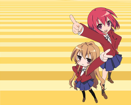 Toradora - schoolgirls, colorful, taiga aisaka, minori kushieda, toradora, skirts, uniform