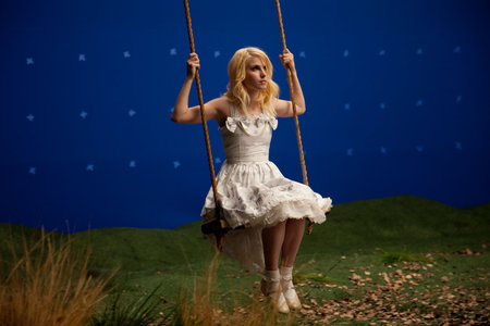 sexy on a swing - pretty, blue, photography, blonde, pure, stars, swing, nature, model, sexy, sky