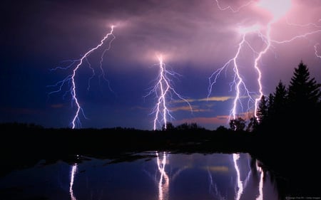 lightning bolts - stormy, cool, lightning, landscape, beautiful, night, lake, sky, picture, nature, other