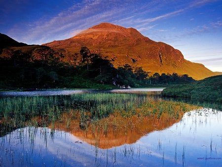 Sgurr Dubh reflected in Loch Clair - hill, wood, sky, lake