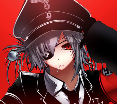 anime - red, nasi, uniform, red eye, original