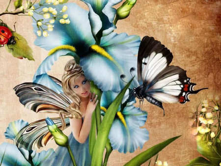 Faerie and Butterfly - ladybug, butterfly, fairy, faerie