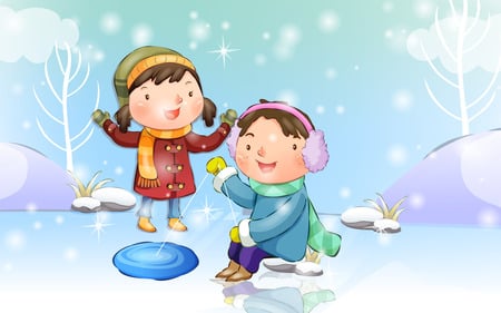 friends - cartoon, ice, snow, friends