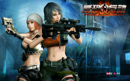 Mission against Terror - anime girls, big breasts, sexy, female, assault rifle, video game, mission against terror, two girls, terror, game, rifle, mission, weapons, against, guns