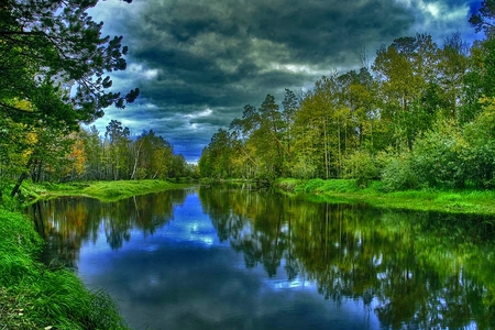 BEAUTIFUL LAKE - calm, sky, trees, reflection, green