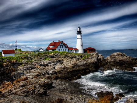 Wonderful scenery - house, cliff, sea, lighthouse