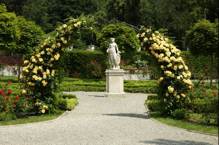 Roses Arch - arch, yellow, roses, park, garden