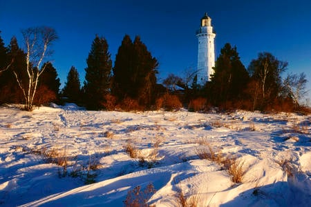 Cana Island - beach, lighthouse, trees, light