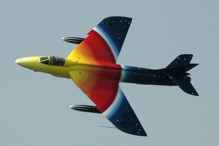 jetfighter - rainbow, sky, jet, photography, hawker, fighter, colorful, militart, plane, airplane, aircraft, flight, colors, hunter, fly