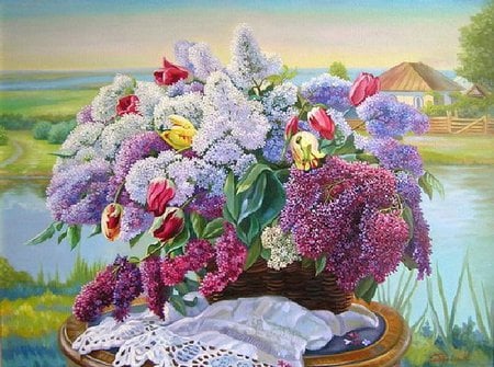 Outdoor still life - flower, bouquet, still life, painting, art