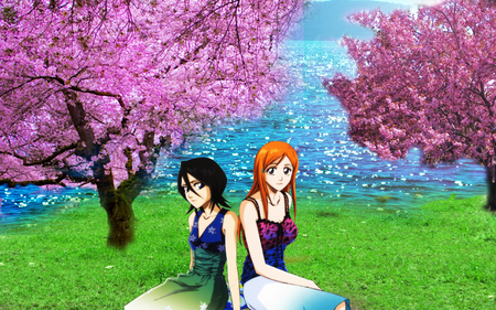 Rukia and Orihime - chilling, bleach, rukia, orihime