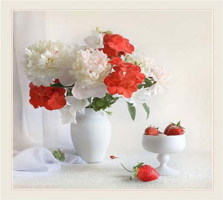 Flowers and fruits - strawberry, still life, flower