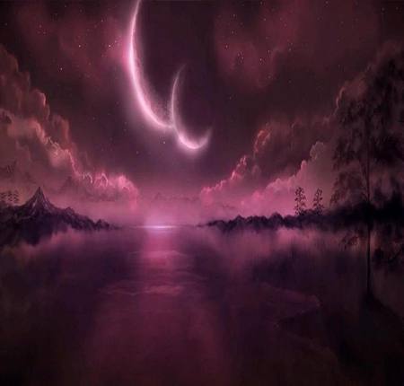 PINK MISTICAL MOONS - two, space, misty, moons