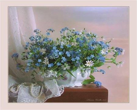 Blue flowers - bouquet, still life, blue, flower