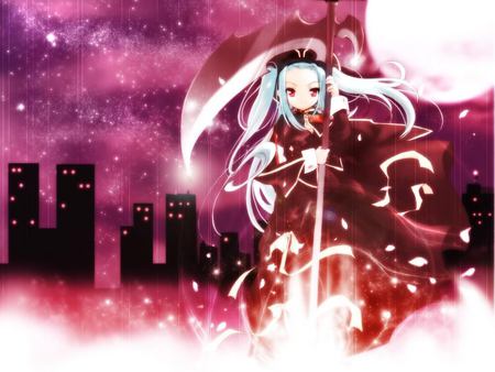 Crimson Guardian - red, anime, scythe, girl