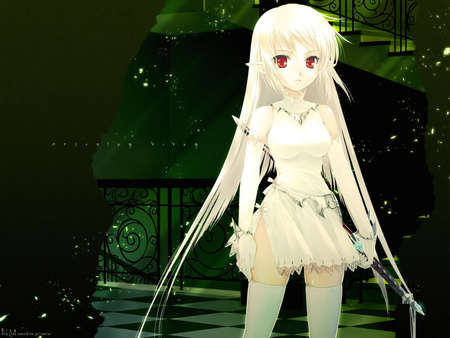 Elven Guard - white, elf, anime, anime girl, guard, green