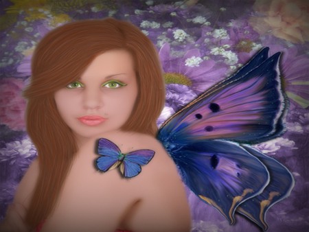 LADY BUTTERFLY - wings, butterflies, lady, fantasy, flowers, fairy