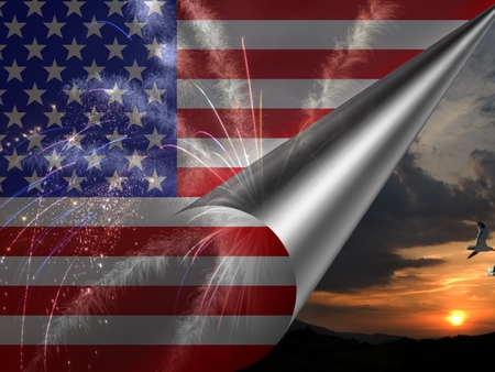 American flag - usa, american, states, july4, art, sun, flag, sky