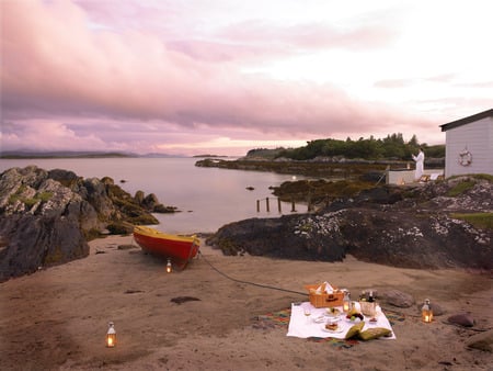 Romance - sunset, villa, view, lanterns, cool, romance, food, boat, harmony, picnic, nature, romantic, beautiful, sea, woman, nice, sky, beach, peaceful, photography, wine, rocks, calm, pretty, clouds, house, sand, ocean, drink, girl, lovely, island, lights