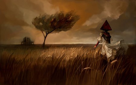 My Dreamy Place - female, field, place, dream, fantasy, wind, storm, cg, hd, art, alone, dreamy, dress