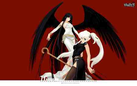 Mabinogi - Nao and Morrighan - morrighan, angel, wings, black, white, game, mabinogi, anime, nao