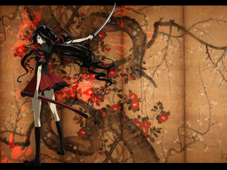 Beautiful Blood - beauty, vector, beautiful blood, mad, hot, glasses, female, blood, anime girl, black hair, katana, beautiful, ribbon, sword