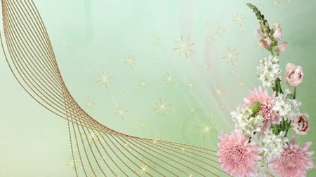 Just For You - dahlia, summer, spring, peonies, green, gold mesh, flowers, gold stars, firefox persona, plumeria