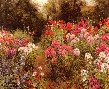 A flower garden, By Louis Aston Knight - flower, luis aston knight, painting, art