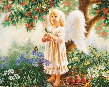 For Jeri - painting, appletree, flowers, angel