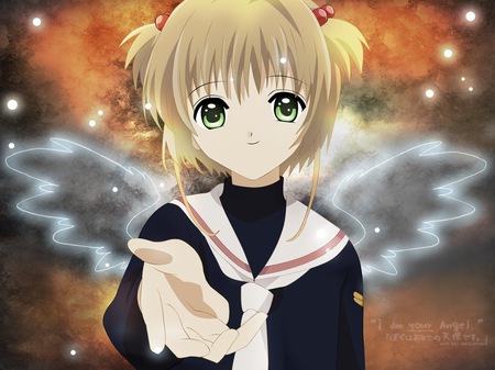 Sakura - anime girl, female, sakura, green eyes, animated, card captor sakura, anime angel, am here, school girl