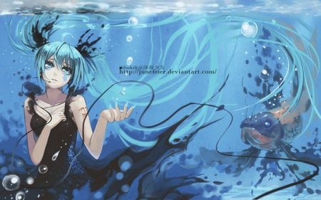 vocaloid - blue hair, aqua, vocaloid, aqua eyes, black, dress, miku hatsune