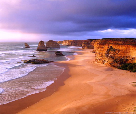 The beach - clouds, shore, cliffs, blue sky, ocean, sand