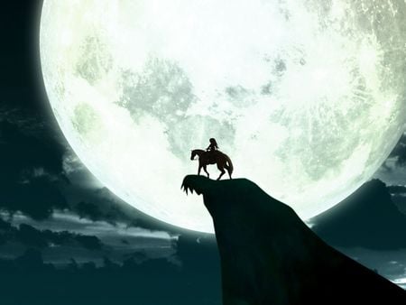 Legend of Zelda - moon, alone, legend of zelda, zelda, night, horse, fantasy, legend, video game