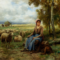 Shepherdess watching over her flock, by Julien Dupre