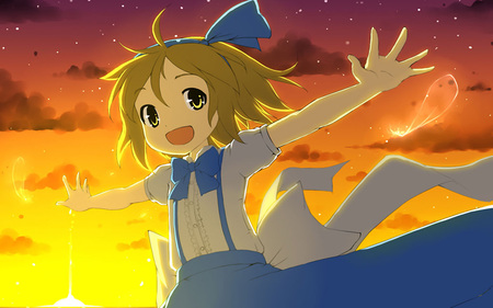 Touhou young Alice in sunset - game, anime, square, magic, doll, touhou, alice, puppet, young