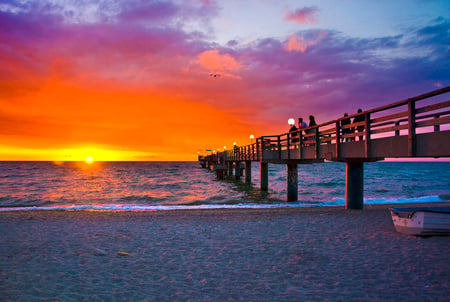 German sunset - ostsee, sea, sunset, bridge