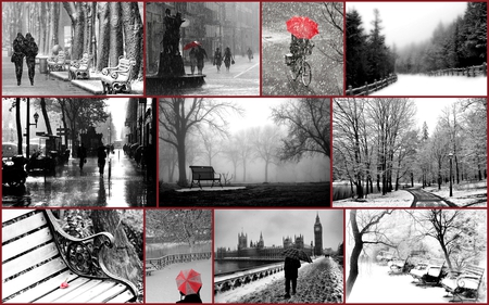 Winter Love - nice, woman, women, beauty, collage, female, photography, wonderful, other, amazing, cold, love, girl, winter, black and white, lovely, females, nature, collages, picture, kiss, romantic, red, snow, beautiful