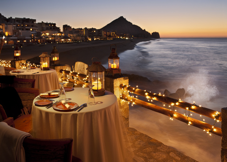 Romance - pretty, romantic, evening dinner, romance, entertainment, night, style, resturauant, exotic, nice, lanterns, beauty, architecture, exterior, sunset, lights, pleasant, quiet, relaxation, beach, evening, candles, sky, water, beautiful, photography, sea, cool, lovely, ocean, harmony, design, waves, restaurant