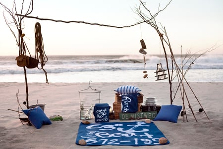 Beach - pretty, calm, relaxation, beach, food, picnic, sand, exotic, nice, drinks, water, beautiful, photography, lanterns, sea, morning, lovely, cool, ocean, harmony, waves, peaceful