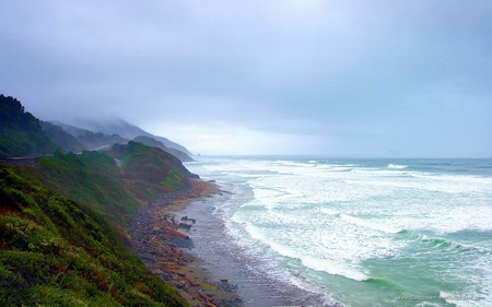 Blue Pacific - water, blue, beach, pacific, waves, seashore