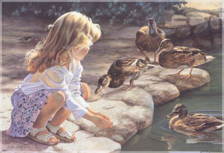 Duck  Pond - childhood, pond, visit, girl, ducks