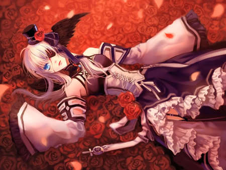 A Bloody Rose But Still Beautiful. - bloody, anime, girl, rose, lolita